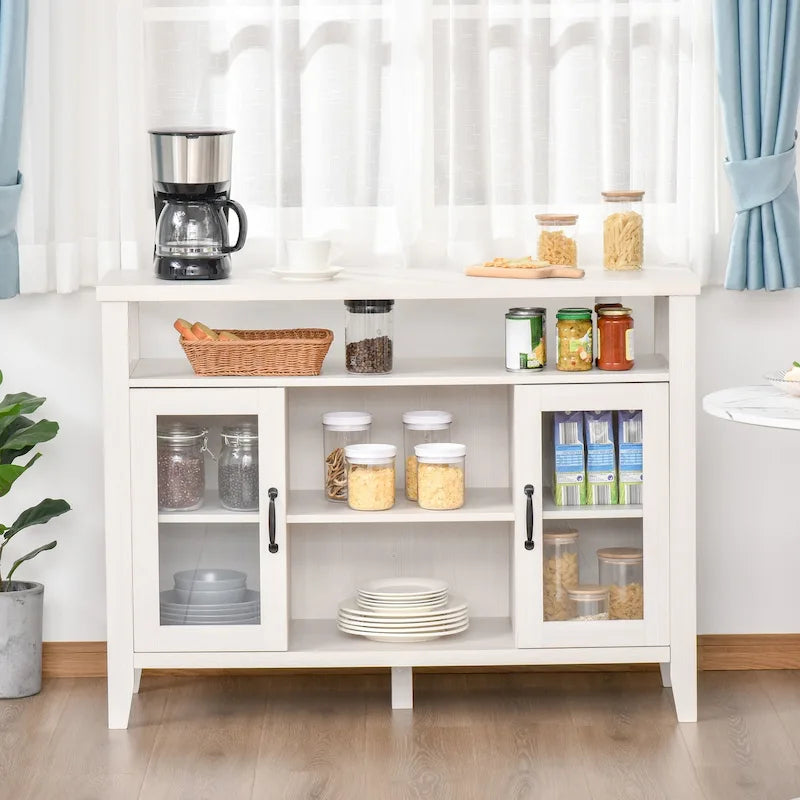 Buffet de ferme, meuble de bar à café avec étagères de rangement, meuble de cuisine avec 2 portes vitrées encadrées