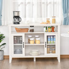 HOMCOM Farmhouse Sideboard Buffet Cabinet, Coffee Bar Cabinet with Storage Shelves, Kitchen Cabinet with 2 Framed Glass Doors
