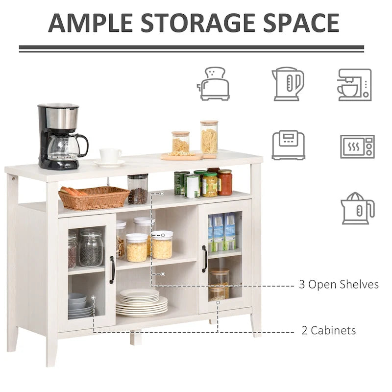 Buffet de ferme, meuble de bar à café avec étagères de rangement, meuble de cuisine avec 2 portes vitrées encadrées