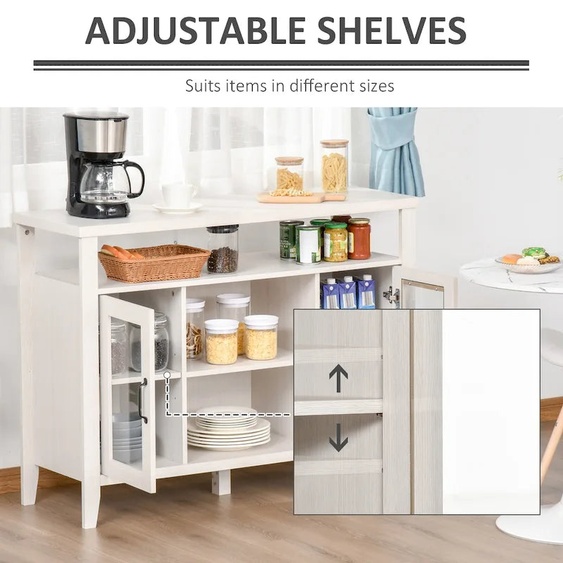 Buffet de ferme, meuble de bar à café avec étagères de rangement, meuble de cuisine avec 2 portes vitrées encadrées