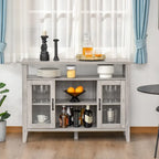 Buffet de ferme, meuble de bar à café avec étagères de rangement, meuble de cuisine avec 2 portes vitrées encadrées