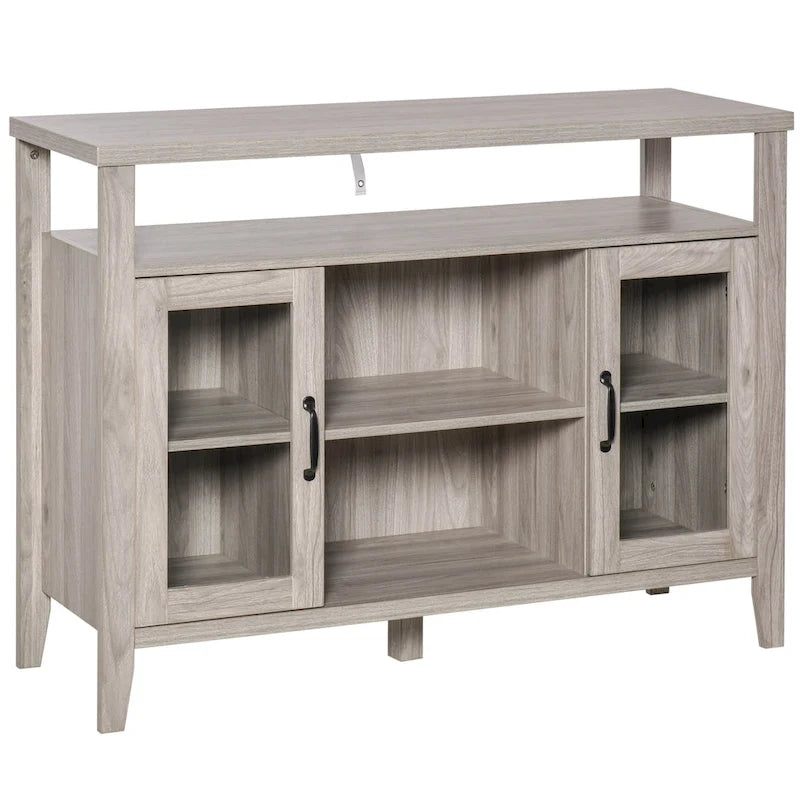 Buffet de ferme, meuble de bar à café avec étagères de rangement, meuble de cuisine avec 2 portes vitrées encadrées
