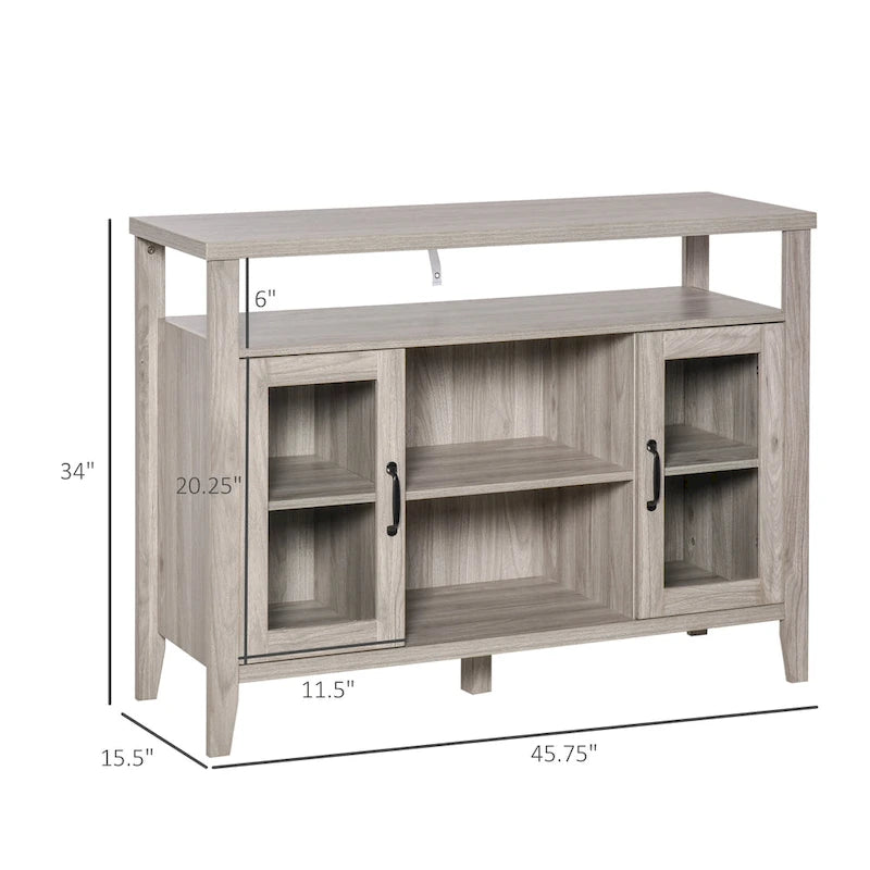 Buffet de ferme, meuble de bar à café avec étagères de rangement, meuble de cuisine avec 2 portes vitrées encadrées