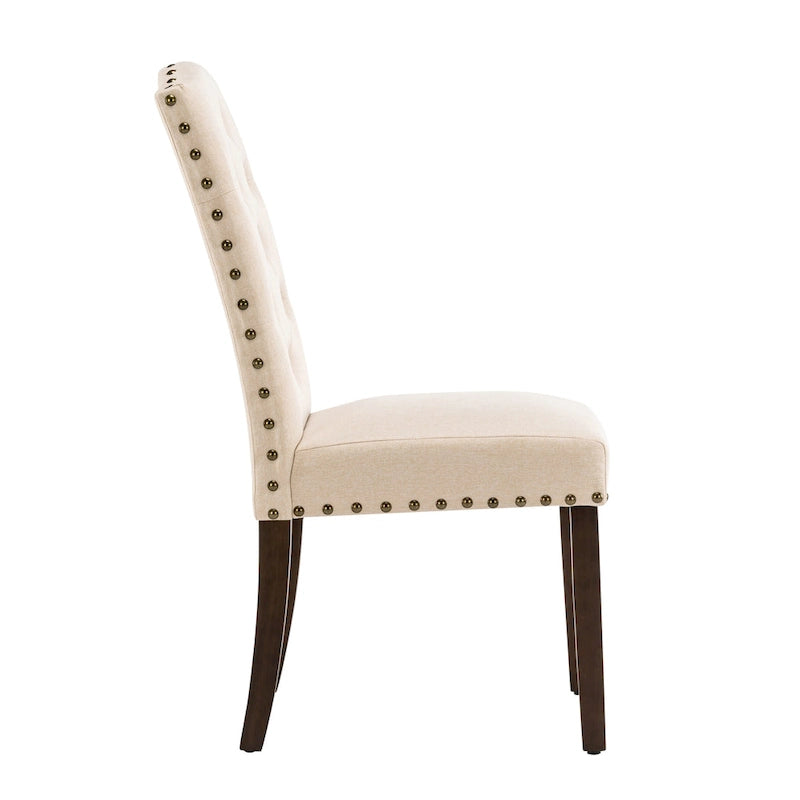 Chaises de salle à manger capitonnées à haut dossier en tissu avec garniture cloutée, lot de 2