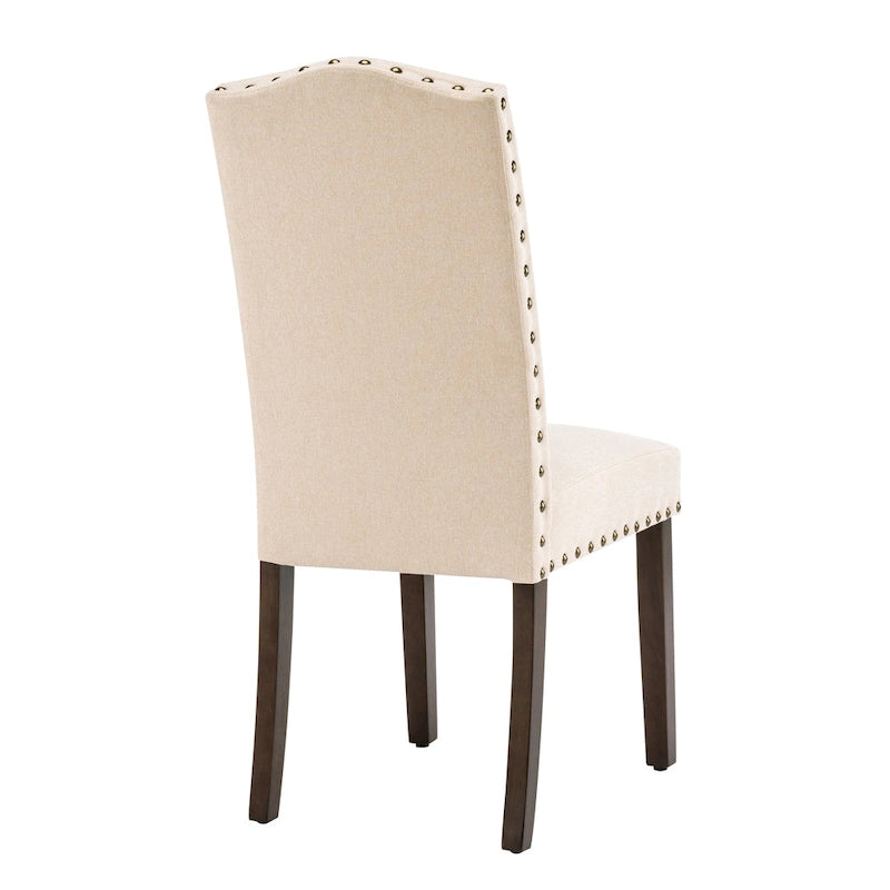 Chaises de salle à manger capitonnées à haut dossier en tissu avec garniture cloutée, lot de 2