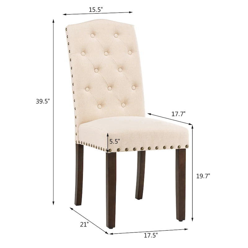 Chaises de salle à manger capitonnées à haut dossier en tissu avec garniture cloutée, lot de 2