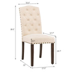 Chaises de salle à manger capitonnées à haut dossier en tissu avec garniture cloutée, lot de 2