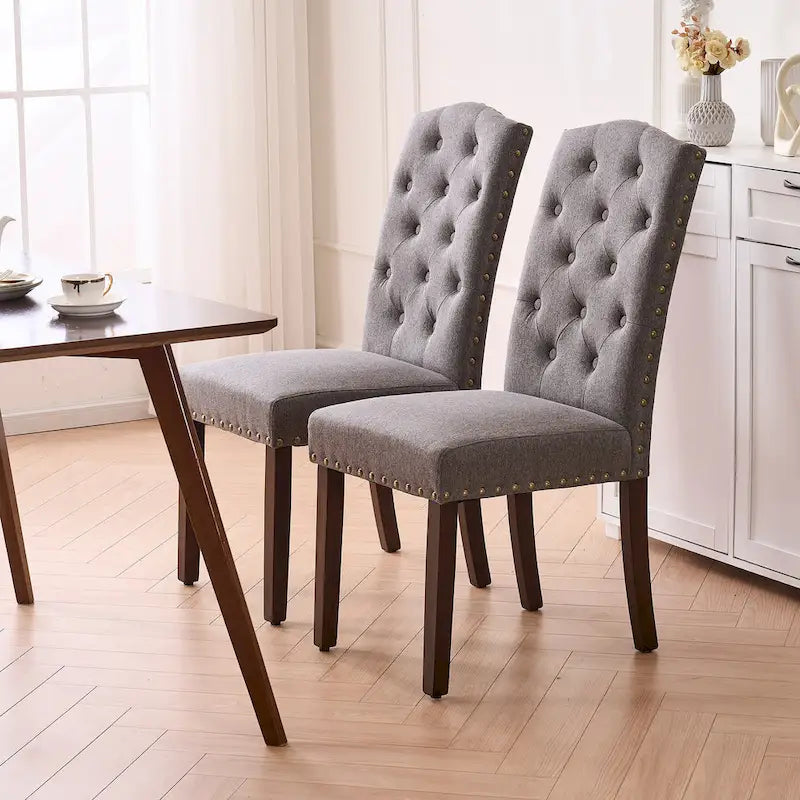 Chaises de salle à manger capitonnées à haut dossier en tissu avec garniture cloutée, lot de 2