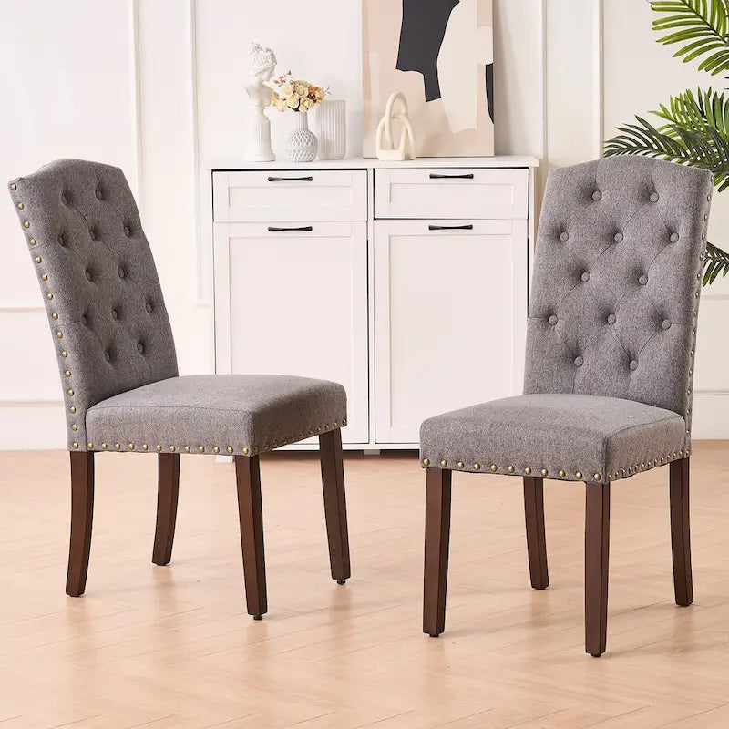 Chaises de salle à manger capitonnées à haut dossier en tissu avec garniture cloutée, lot de 2