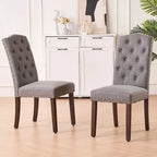 Chaises de salle à manger capitonnées à haut dossier en tissu avec garniture cloutée, lot de 2
