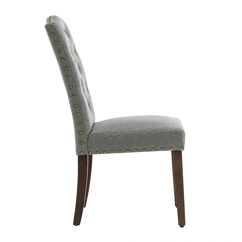 Chaises de salle à manger capitonnées à haut dossier en tissu avec garniture cloutée, lot de 2