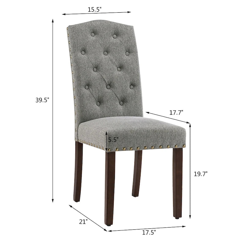 Chaises de salle à manger capitonnées à haut dossier en tissu avec garniture cloutée, lot de 2