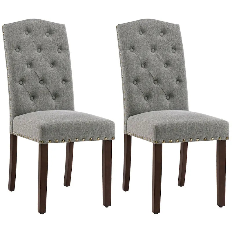 Chaises de salle à manger capitonnées à haut dossier en tissu avec garniture cloutée, lot de 2