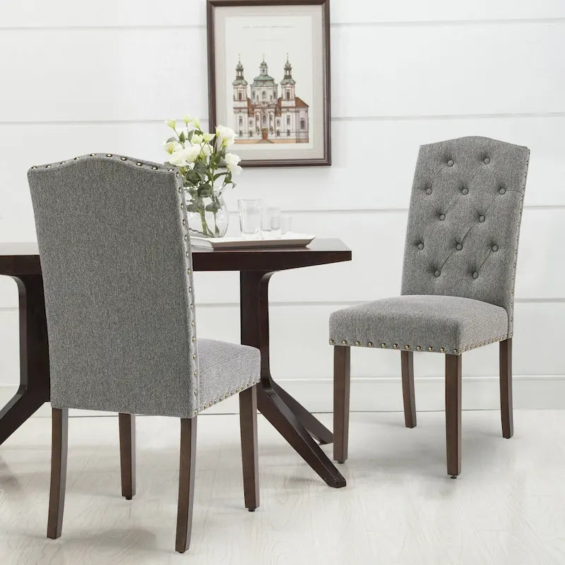 Chaises de salle à manger capitonnées à haut dossier en tissu avec garniture cloutée, lot de 2