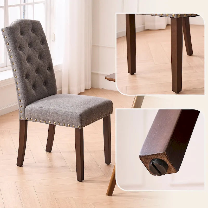 Chaises de salle à manger capitonnées à haut dossier en tissu avec garniture cloutée, lot de 2