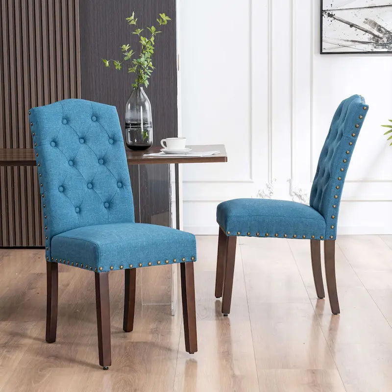 Chaises de salle à manger capitonnées à haut dossier en tissu avec garniture cloutée, lot de 2