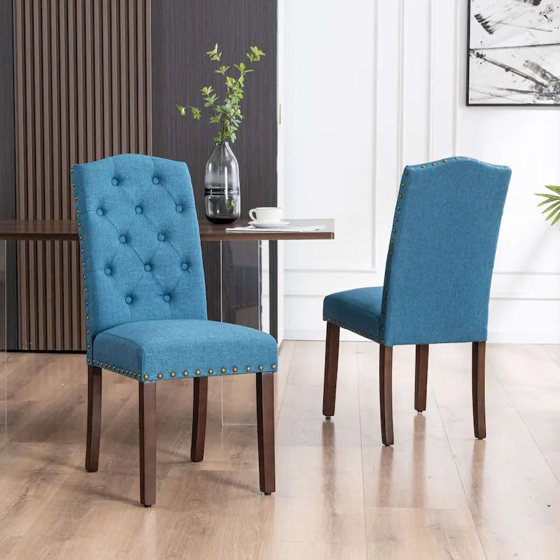 Chaises de salle à manger capitonnées à haut dossier en tissu avec garniture cloutée, lot de 2