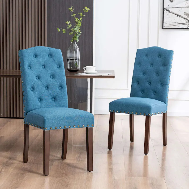 Chaises de salle à manger capitonnées à haut dossier en tissu avec garniture cloutée, lot de 2