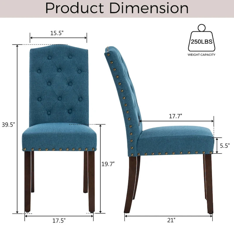 Chaises de salle à manger capitonnées à haut dossier en tissu avec garniture cloutée, lot de 2