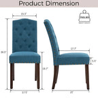 Chaises de salle à manger capitonnées à haut dossier en tissu avec garniture cloutée, lot de 2