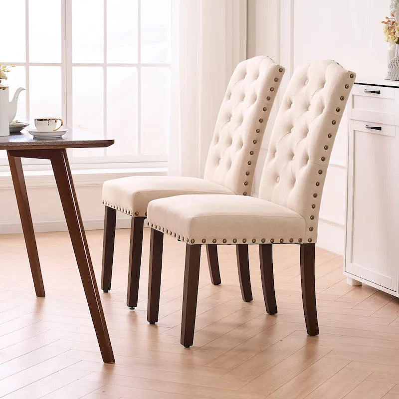 Chaises de salle à manger capitonnées à haut dossier en tissu avec garniture cloutée, lot de 2