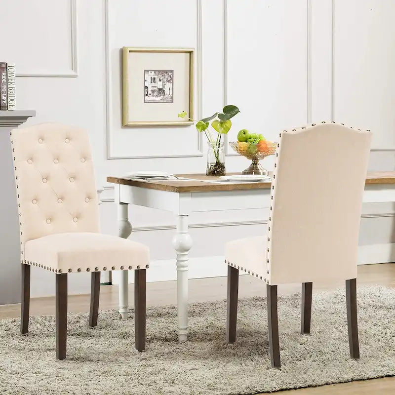 Chaises de salle à manger capitonnées à haut dossier en tissu avec garniture cloutée, lot de 2