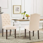 Chaises de salle à manger capitonnées à haut dossier en tissu avec garniture cloutée, lot de 2