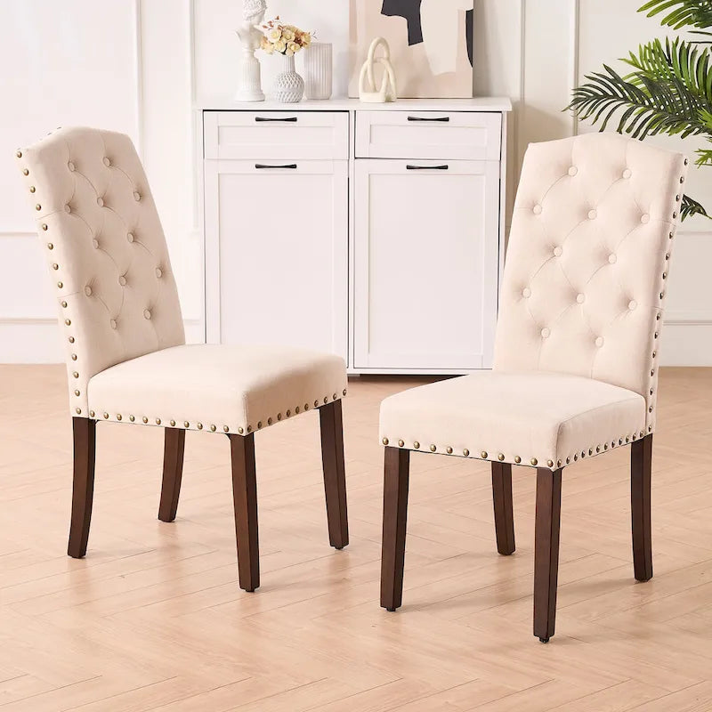 Chaises de salle à manger capitonnées à haut dossier en tissu avec garniture cloutée, lot de 2