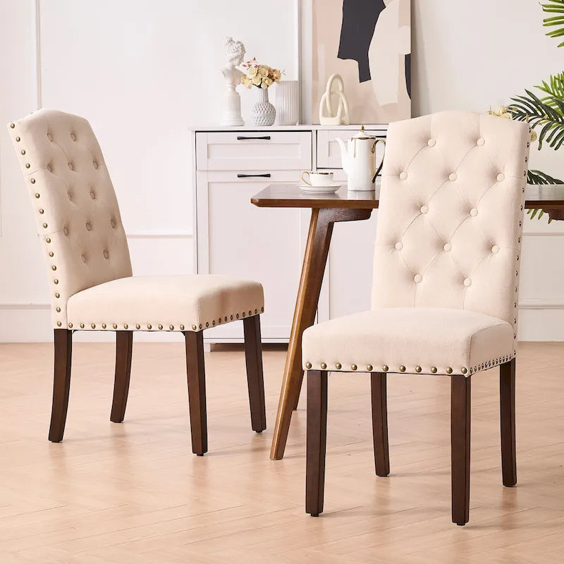 Chaises de salle à manger capitonnées à haut dossier en tissu avec garniture cloutée, lot de 2