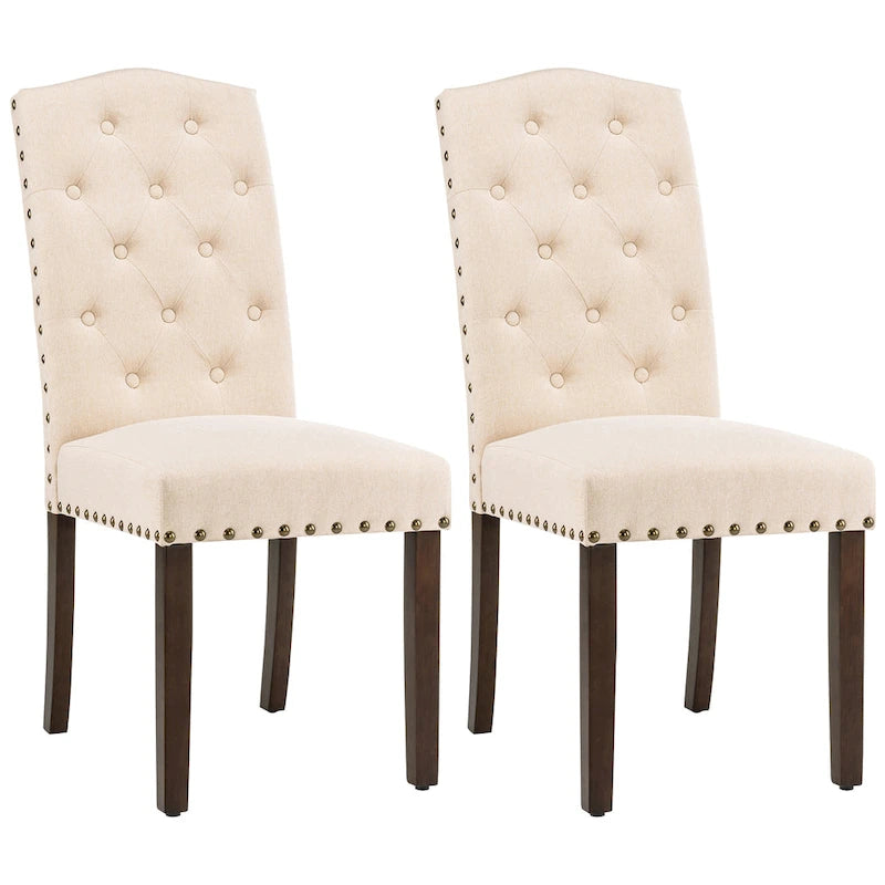 Chaises de salle à manger capitonnées à haut dossier en tissu avec garniture cloutée, lot de 2