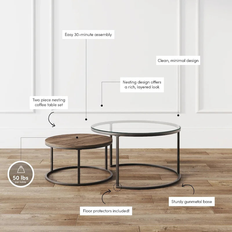 Tables basses gigognes rondes (lot de 2)