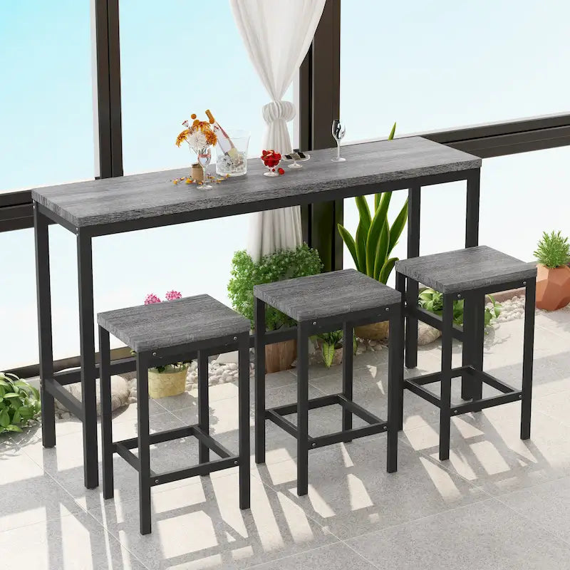 Ensemble Table de bar/comptoir extra longue avec 3 tabourets, Ensemble de cuisine de pub, Table d'appoint avec repose-pieds