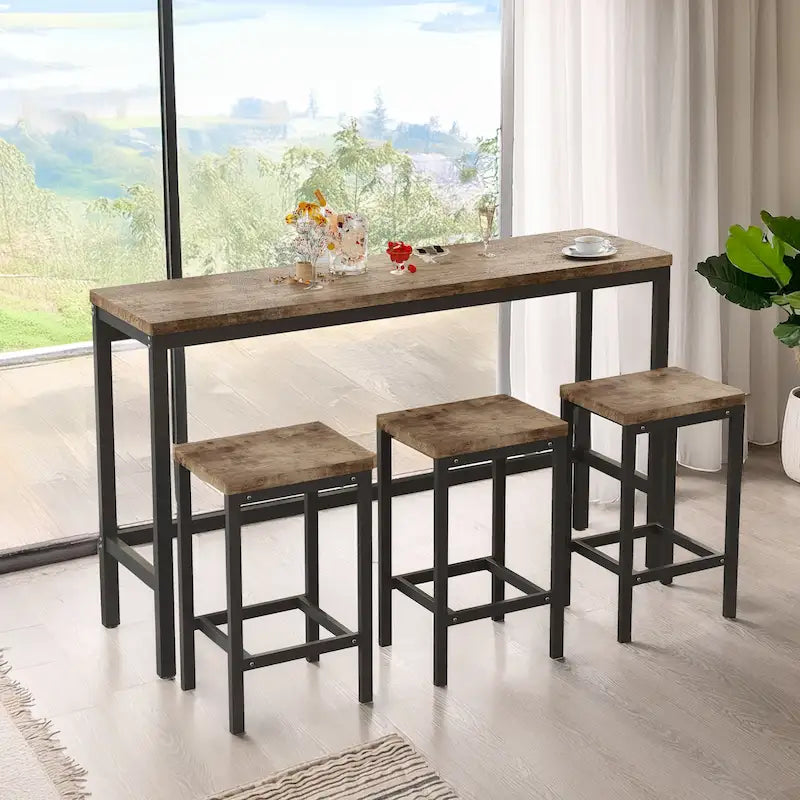 Ensemble Table de bar/comptoir extra longue avec 3 tabourets, Ensemble de cuisine de pub, Table d'appoint avec repose-pieds