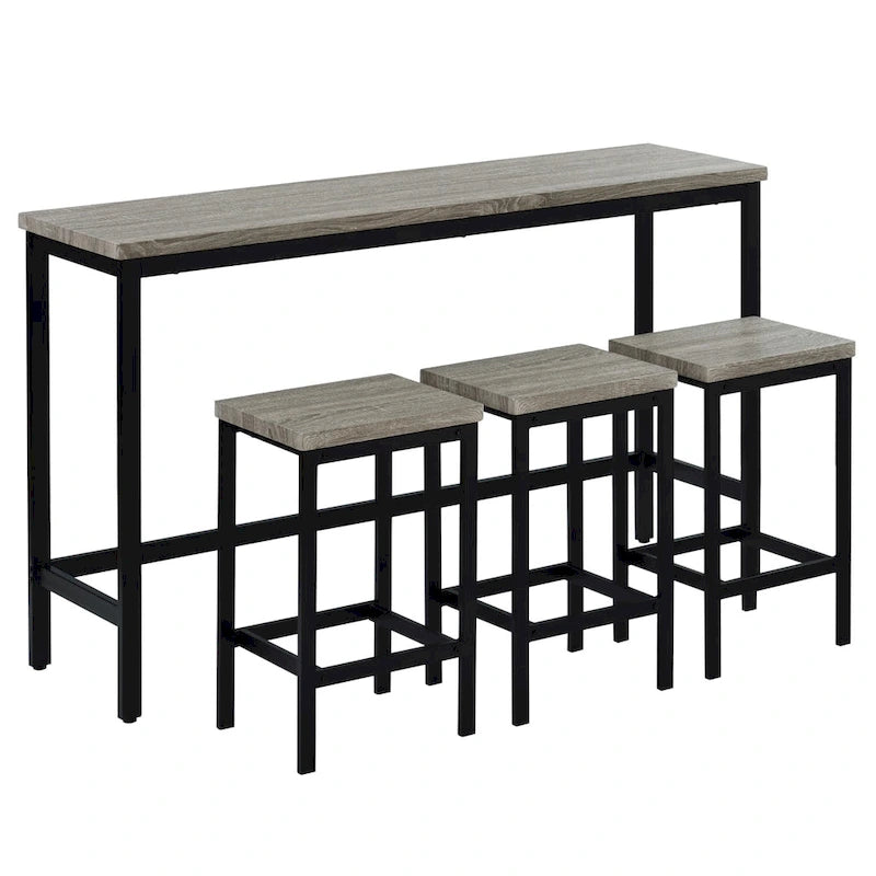 Ensemble Table de bar/comptoir extra longue avec 3 tabourets, Ensemble de cuisine de pub, Table d'appoint avec repose-pieds