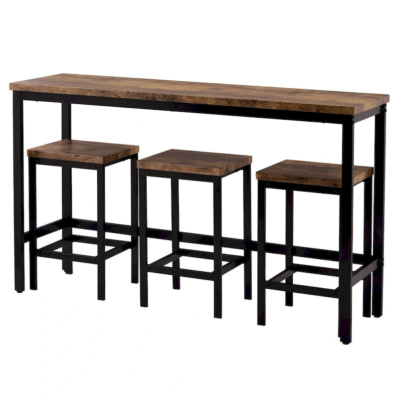 Ensemble Table de bar/comptoir extra longue avec 3 tabourets, Ensemble de cuisine de pub, Table d'appoint avec repose-pieds