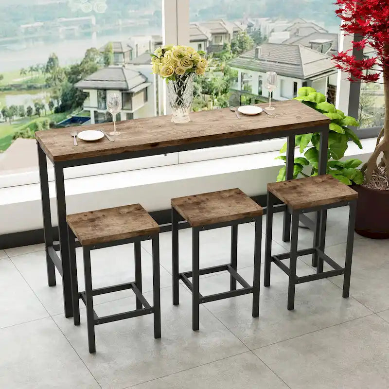 Ensemble Table de bar/comptoir extra longue avec 3 tabourets, Ensemble de cuisine de pub, Table d'appoint avec repose-pieds