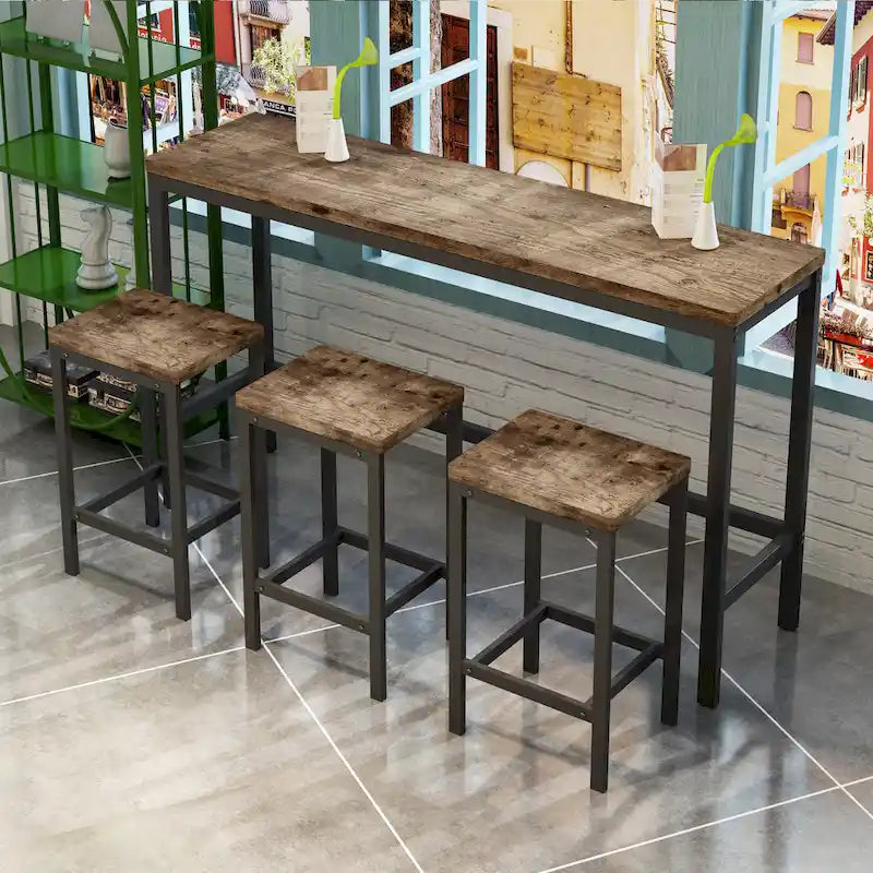Ensemble Table de bar/comptoir extra longue avec 3 tabourets, Ensemble de cuisine de pub, Table d'appoint avec repose-pieds