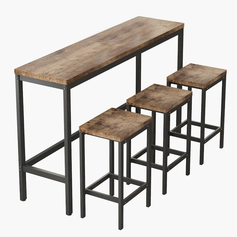 Ensemble Table de bar/comptoir extra longue avec 3 tabourets, Ensemble de cuisine de pub, Table d'appoint avec repose-pieds