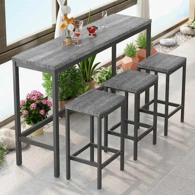 Ensemble Table de bar/comptoir extra longue avec 3 tabourets, Ensemble de cuisine de pub, Table d'appoint avec repose-pieds