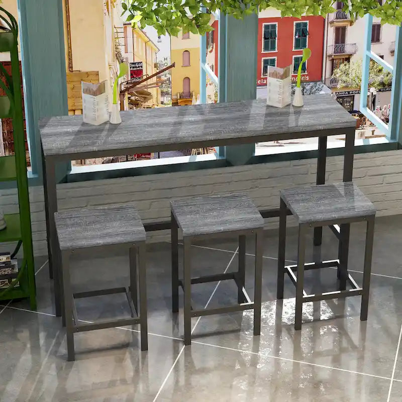 Ensemble Table de bar/comptoir extra longue avec 3 tabourets, Ensemble de cuisine de pub, Table d'appoint avec repose-pieds