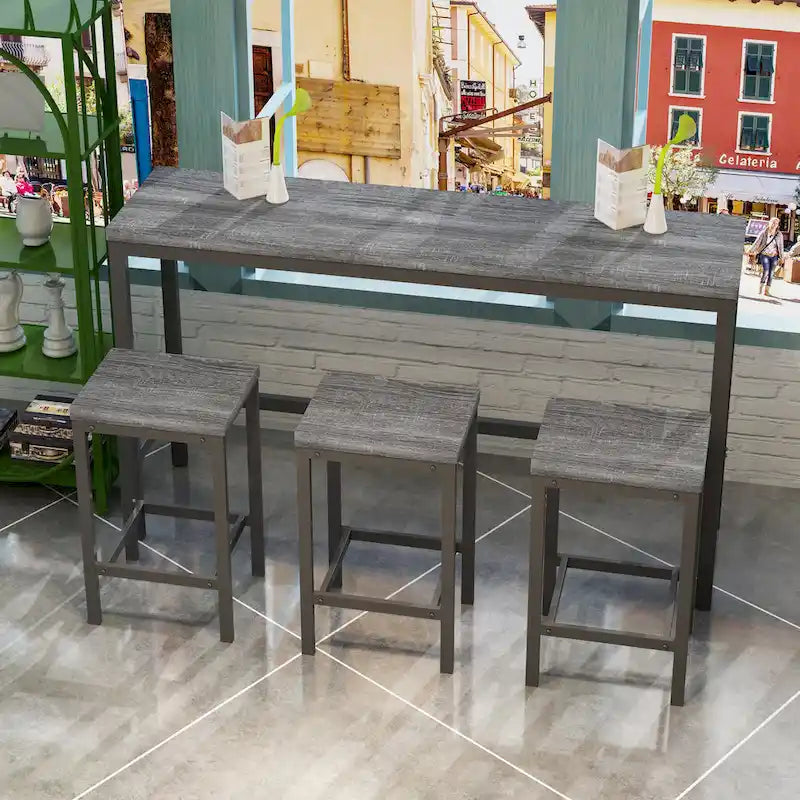 Ensemble Table de bar/comptoir extra longue avec 3 tabourets, Ensemble de cuisine de pub, Table d'appoint avec repose-pieds