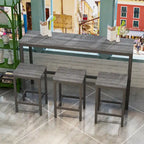 Ensemble Table de bar/comptoir extra longue avec 3 tabourets, Ensemble de cuisine de pub, Table d'appoint avec repose-pieds