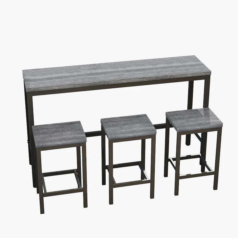Ensemble Table de bar/comptoir extra longue avec 3 tabourets, Ensemble de cuisine de pub, Table d'appoint avec repose-pieds