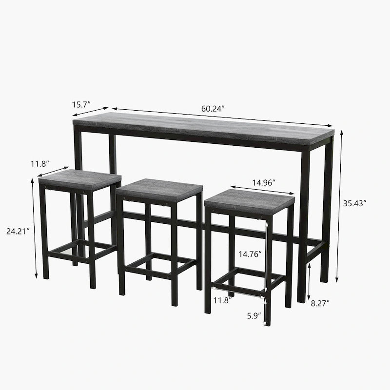 Ensemble Table de bar/comptoir extra longue avec 3 tabourets, Ensemble de cuisine de pub, Table d'appoint avec repose-pieds