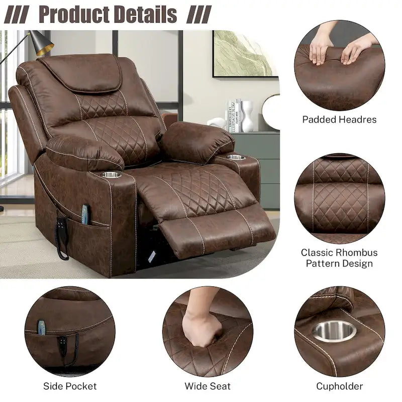 Fauteuil inclinable et releveur électrique haut de gamme avec double moteur à contrôle indépendant, grand format avec inclinaison à plat à 180°