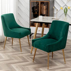 Chaise de salle à manger ou de coiffeuse en velours plissé bouclé style glamour moderne (lot de 2) avec poignée arrière