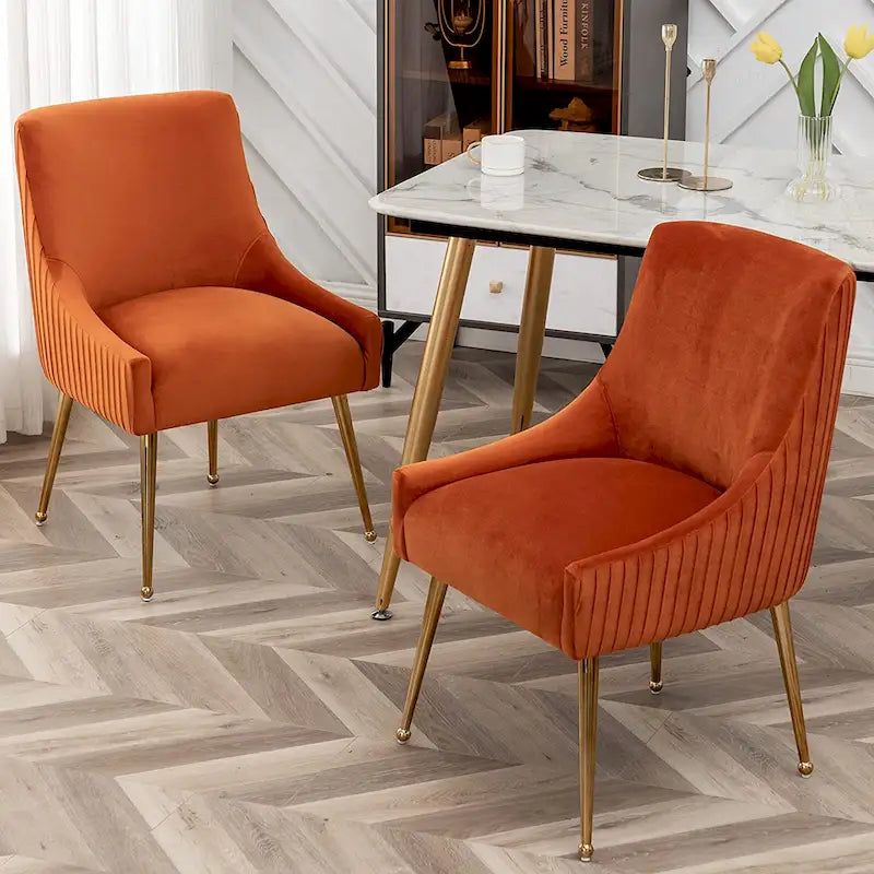 Chaise de salle à manger ou de coiffeuse en velours plissé bouclé style glamour moderne (lot de 2) avec poignée arrière