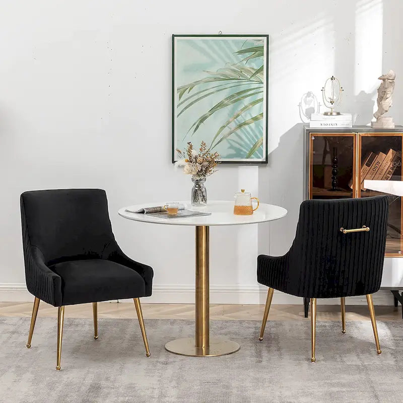 Chaise de salle à manger ou de coiffeuse en velours plissé bouclé style glamour moderne (lot de 2) avec poignée arrière
