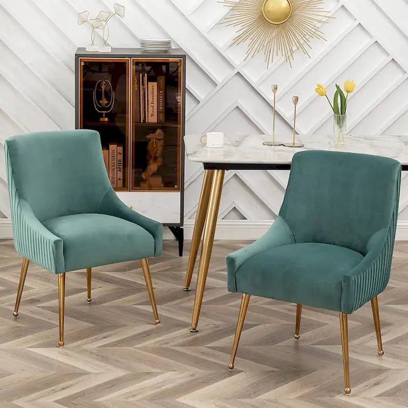 Chaise de salle à manger ou de coiffeuse en velours plissé bouclé style glamour moderne (lot de 2) avec poignée arrière