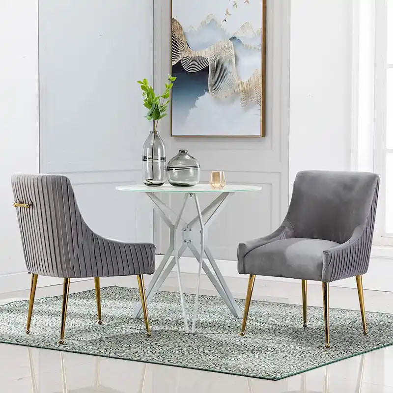 Chaise de salle à manger ou de coiffeuse en velours plissé bouclé style glamour moderne (lot de 2) avec poignée arrière